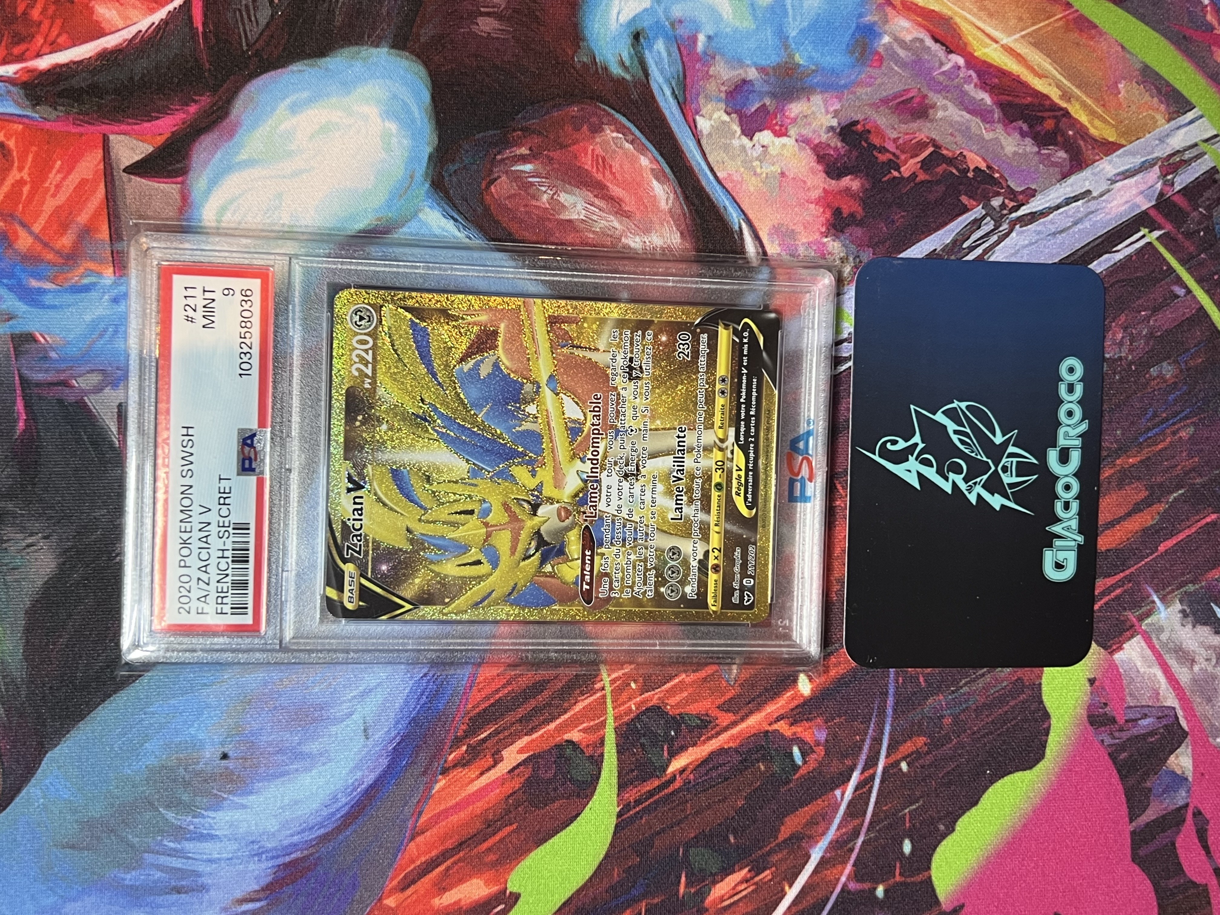 Carte Pokémon Zacian Gold 211 202 épée et bouclier de base Français fR gradée PSA 9